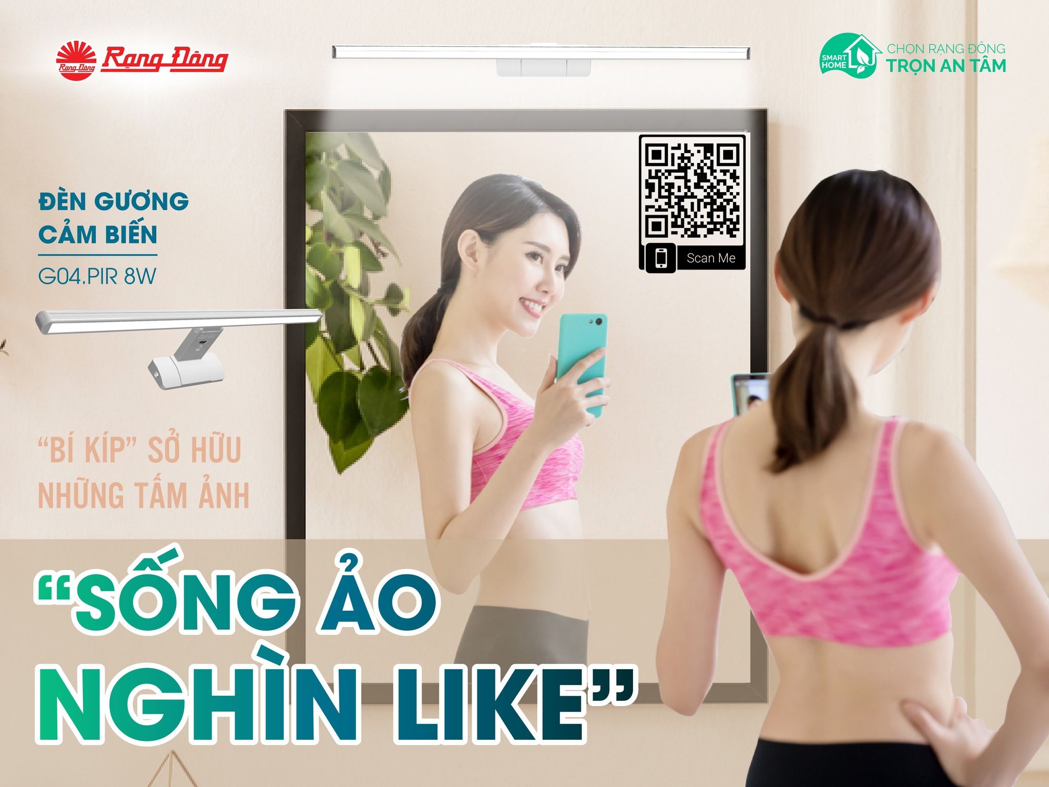 Đèn LED chiếu gương cảm biến Model: G04.PIR 8W Đèn hoạt động dựa trên cảm biến thân nhiệt PIR
