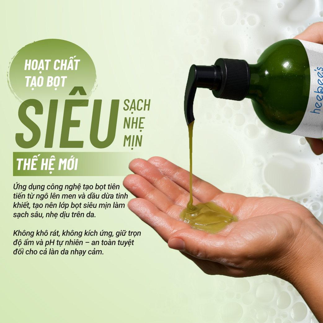 Gel Tắm Rau Má Khổ Qua Rừng Thuần Chay Heebee's Giảm Rôm Sẩy, Dưỡng Ẩm, Da Sáng Mịn Màng 300/500ML