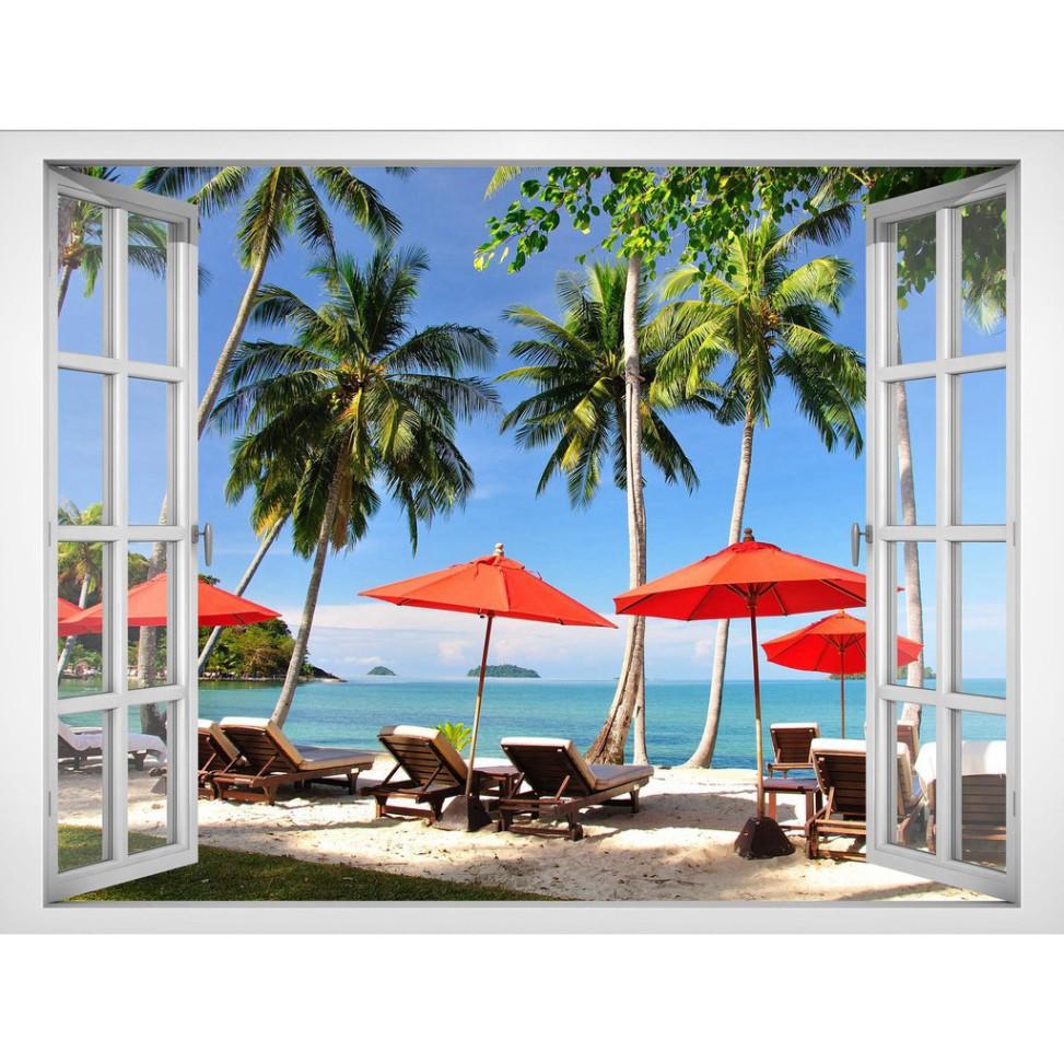 Tranh dán tường cửa sổ cảnh biển 0383