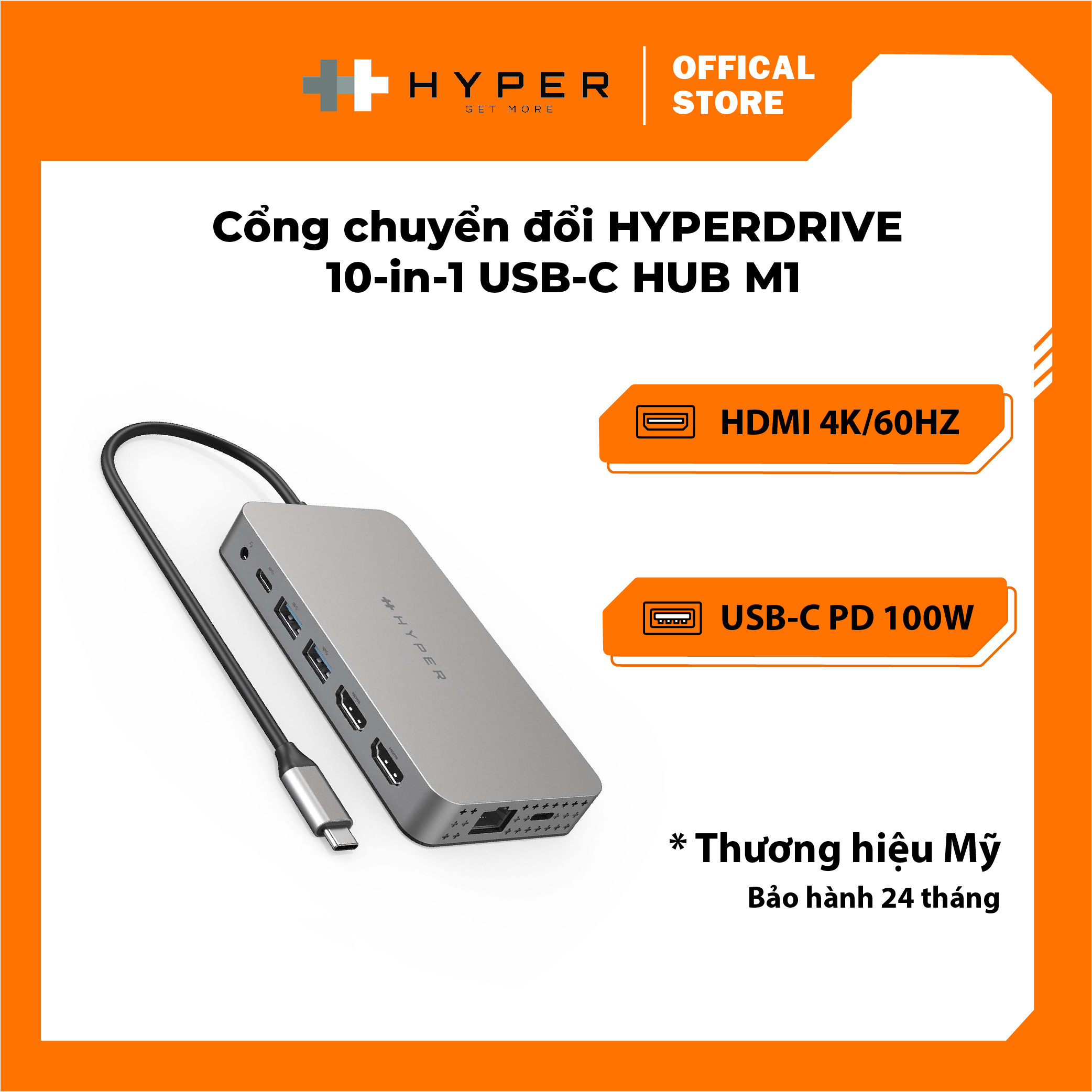 CỔNG CHUYỂN HYPERDRIVE DUAL 4K HDMI 10-IN-1 USB-C HUB DÀNH CHO MACBOOK M1 HDM1H - HÀNG CHÍNH HÃNG