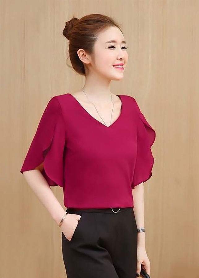 Áo Cổ Tim Tay Xẻ Phong Cách