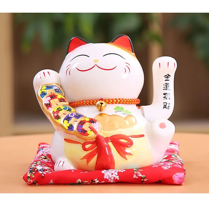 Mèo Thần Tài Maneki Neko Ngũ Phúc Lâm Môn Vẫy Tay Chiêu Tài Lộc Bằng Gốm Sứ - Mẫu Giao Ngẫu Nhiên