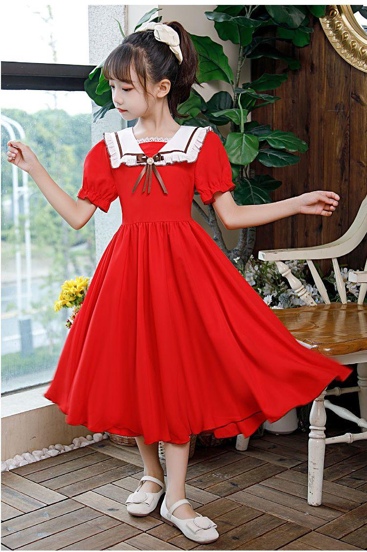 CHENGRUI Cô gái búp bê cổ Pháp ngọt ngào đầm Mid-boy siêu tiên khí chất thiếu nữ hải quân cổ váy đầm dài