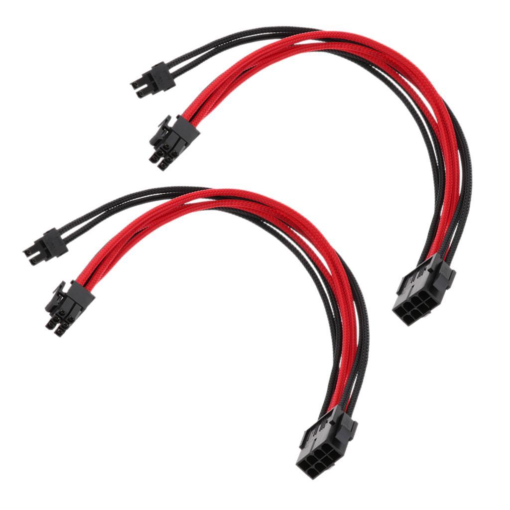2x PCI-E 8-Pin  Cable Extension 11.81in/30cm Sleeved Black & Red
