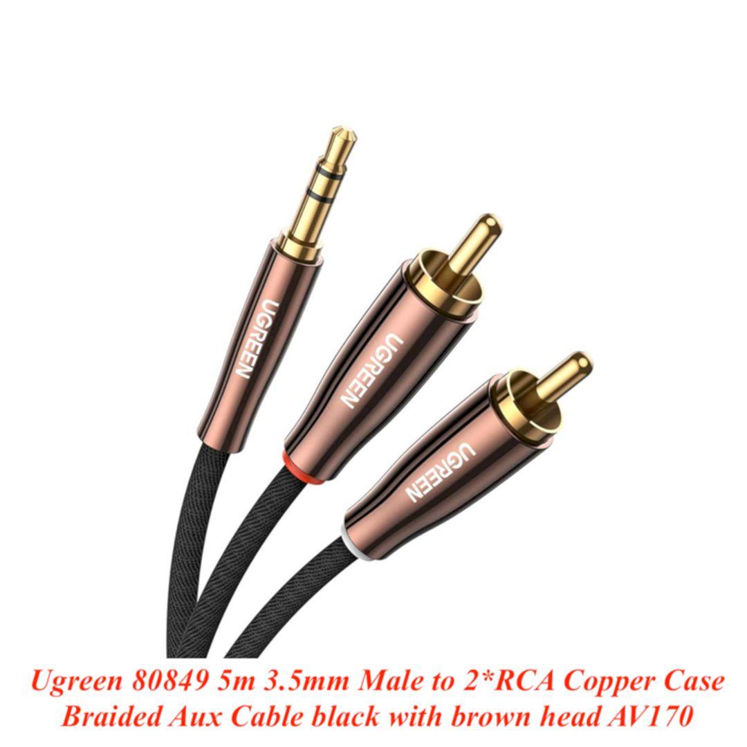 Ugreen UG80849AV170TK 5M Màu Đen Đầu cáp Màu Nâu Cáp chuyển đổi âm thanh 3.5mm sang 2 cổng RCA - HÀNG CHÍNH HÃNG