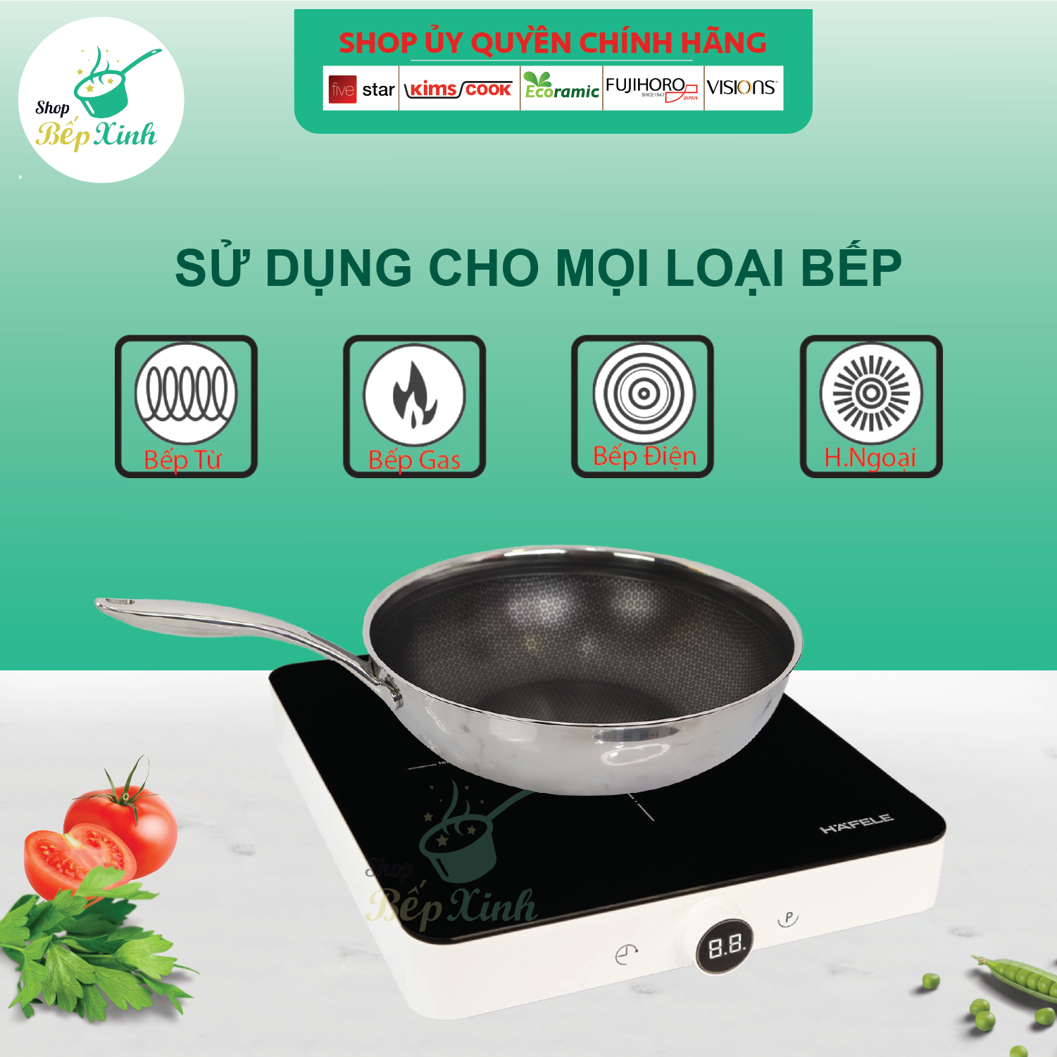 Chảo chống dính sâu lòng Kims Cook Blackcube inox 3 lớp đúc liền đáy từ , Tặng 1 sạn inox