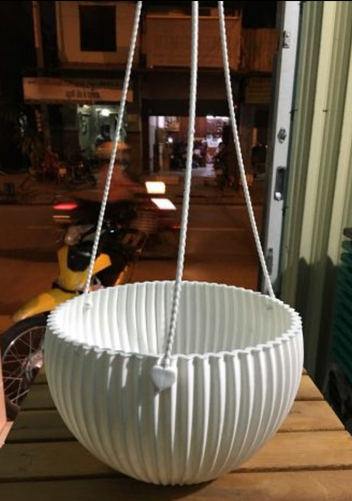 Chậu Nhựa Trắng Sọc Gân  20x15x12