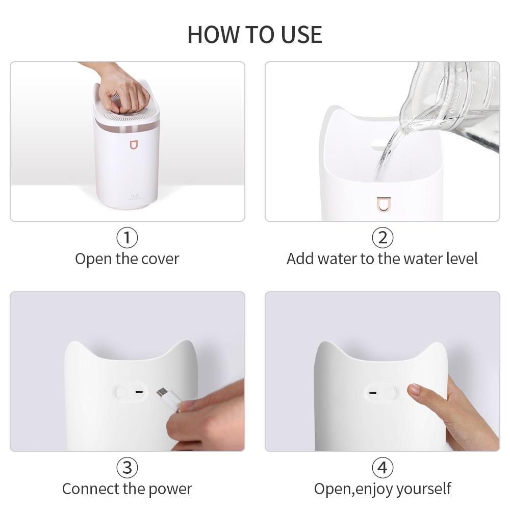 3L Máy Tạo Độ Ẩm Không Khí Đôi Vòi Phun Ẩm Khuếch Tán USB Hương Thơm Máy Khuếch Tán Tinh Dầu Lộc Coloful LED Siêu Âm Khuếch Tán Hương Thơm