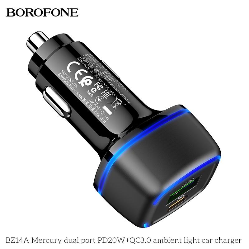 Tẩu sạc nhanh ô tô Type C BOROFONE XẢ KHO Cốc sạc nhanh ô tô 2 cổng USB - Type C - PD20W, QC3.0