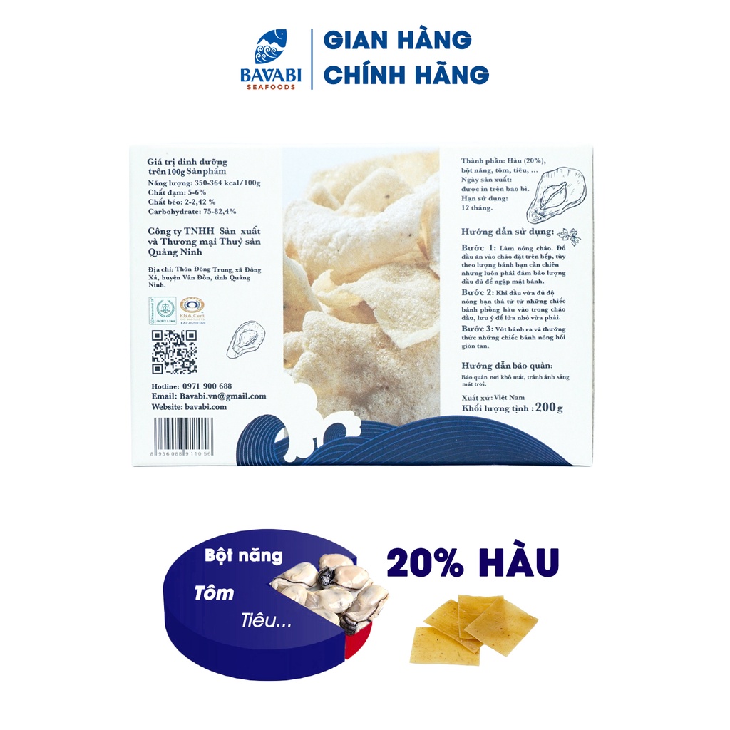 Hộp Bánh Phồng Tôm Vị Hàu BAVABI 200g Đồ Ăn Vặt, Đặc Sản Quảng Ninh- Không Phẩm Màu, Không Mì Chính