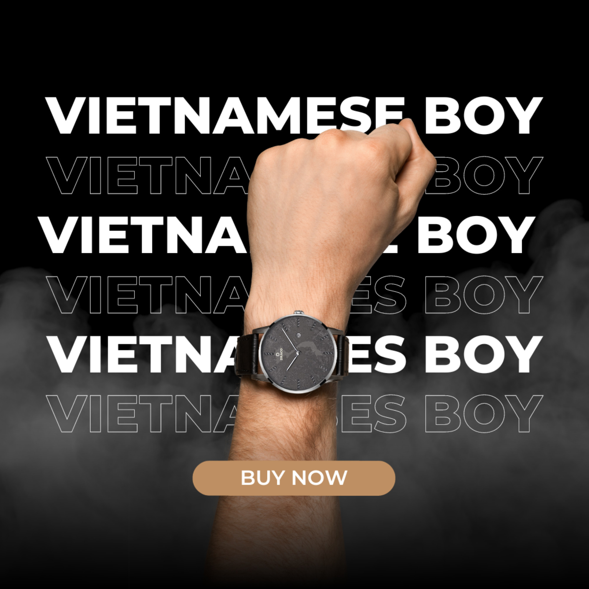 Đồng Hồ Nam DRACO D22-ST03 “Vietnamese Boy” Bạc Da Đen