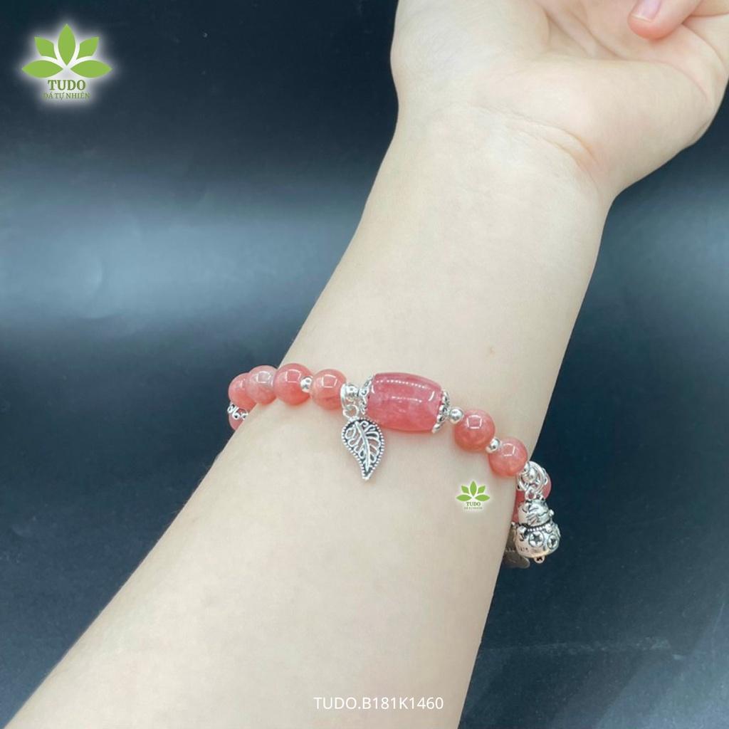 Vòng Tay Nữ Đẹp - Vòng Phong Thủy Đa Mệnh TUDO B181K1460 VCBDAOH hồng, Charm Bạc Cây Mộc, Dreamcatcher, Mèo Thần Tài