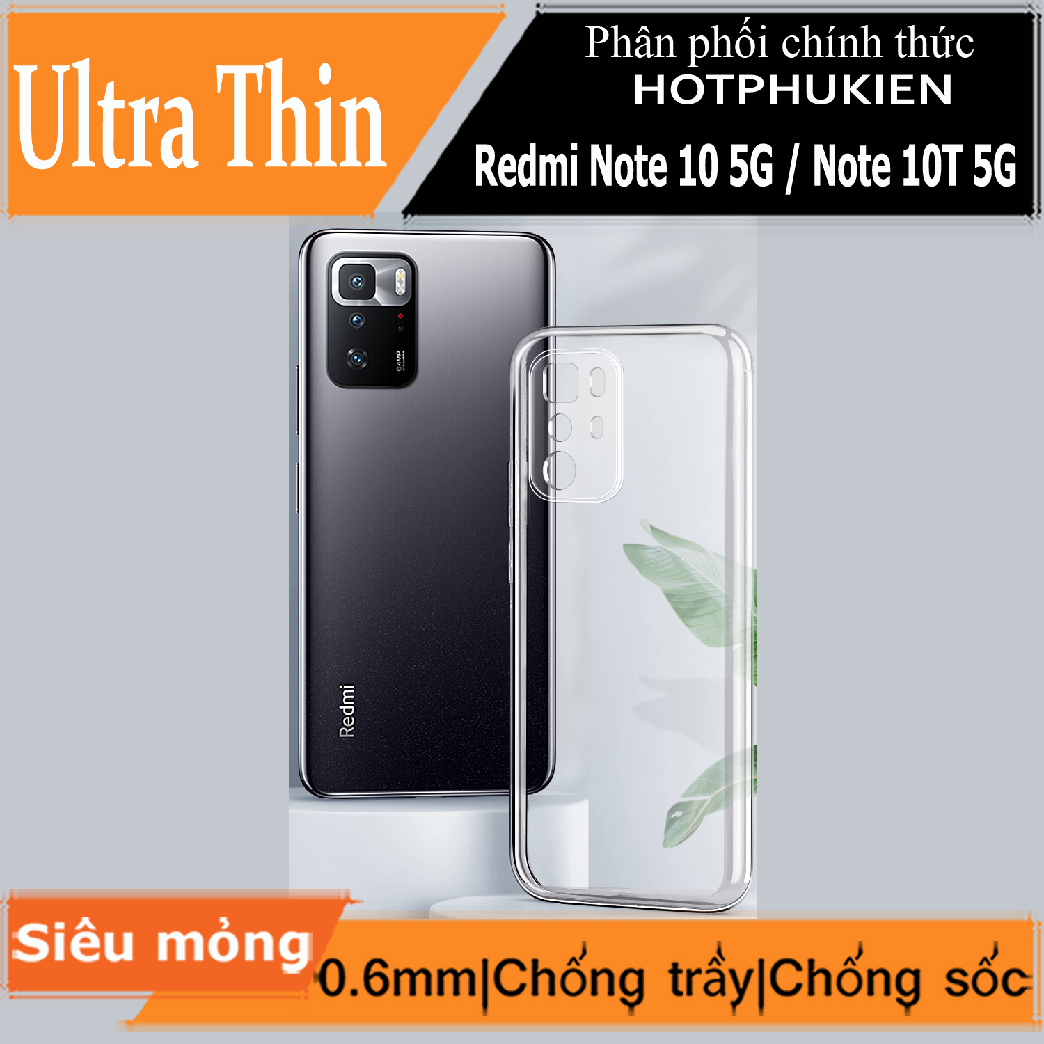 	 Ốp lưng silicon dẻo trong suốt mỏng 0.6mm cho Redmi Note 10 5G / Note 10T 5G / Poco M3 Pro hiệu Ultra Thin độ trong tuyệt đối chống trầy xước - Hàng nhập khẩu