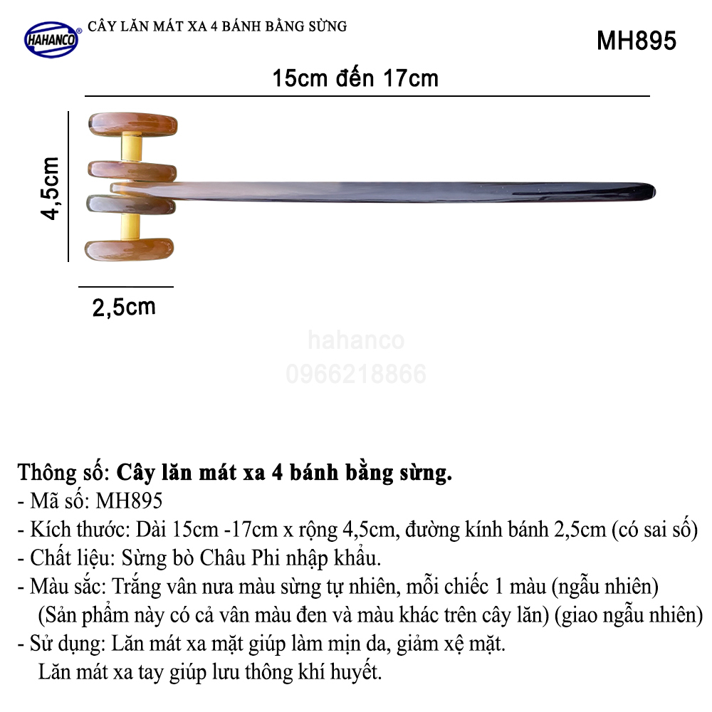 Cây lăn 4 bánh mát xa bằng sừng - lăn mặt giúp làm mịn da &amp; lưu thông khí huyết- MH895