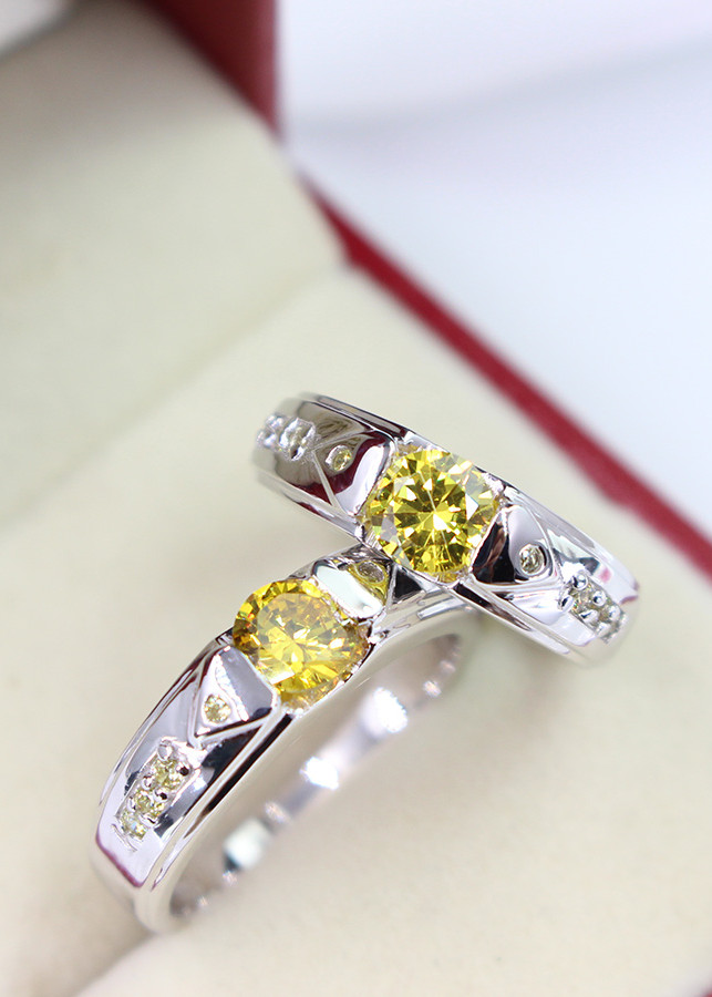 Nhẫn đôi bạc nhẫn đính đá theo mệnh ND0280 vàng