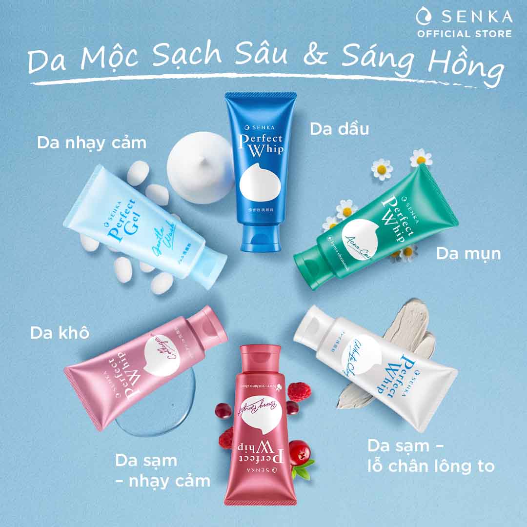 Combo Sữa tắm dưỡng ẩm Senka Perfect Whip 500ml và Sữa rửa mặt sạch ẩm mịn tự nhiên với bọt tơ tằm trắng Perfect Whip 120g