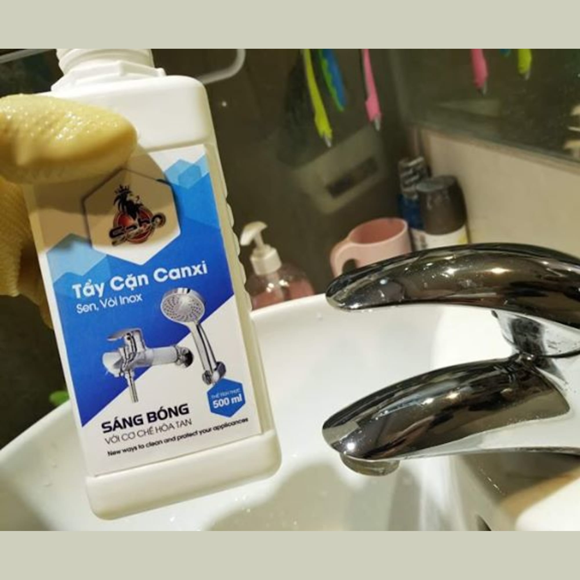 Combo 2 Chai Tiết Kiệm - Chất Tẩy Cặn Canxi Trên Sen Vòi Inox SABO-I + Chai Tẩy Bồn Sứ Gạch Men Ố Vàng Lâu Năm SABO-S