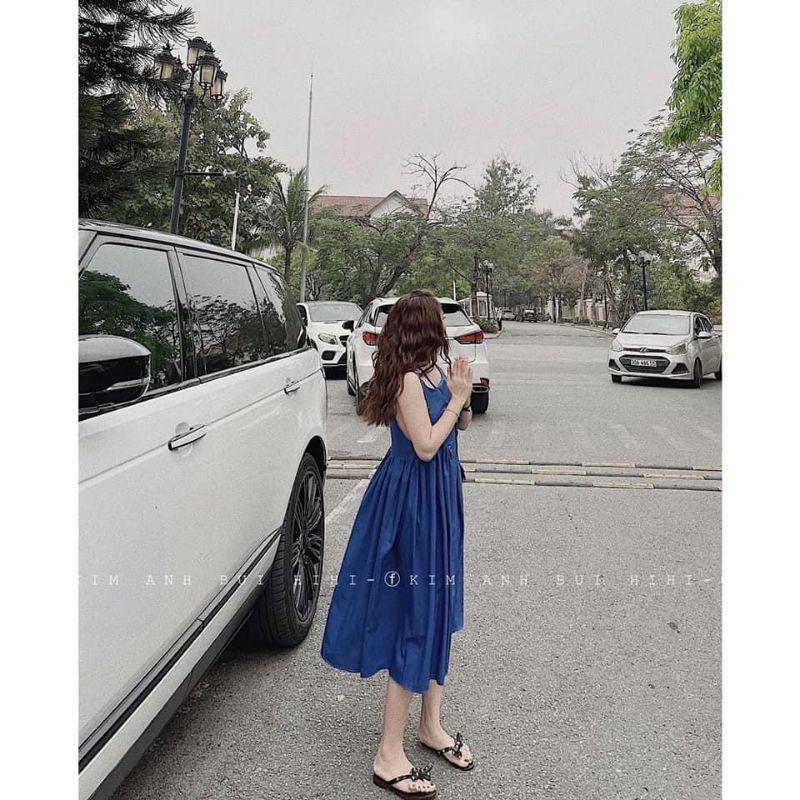 Váy đầm maxi 2 dây xanh hàng thiết kế chất cực đẹp