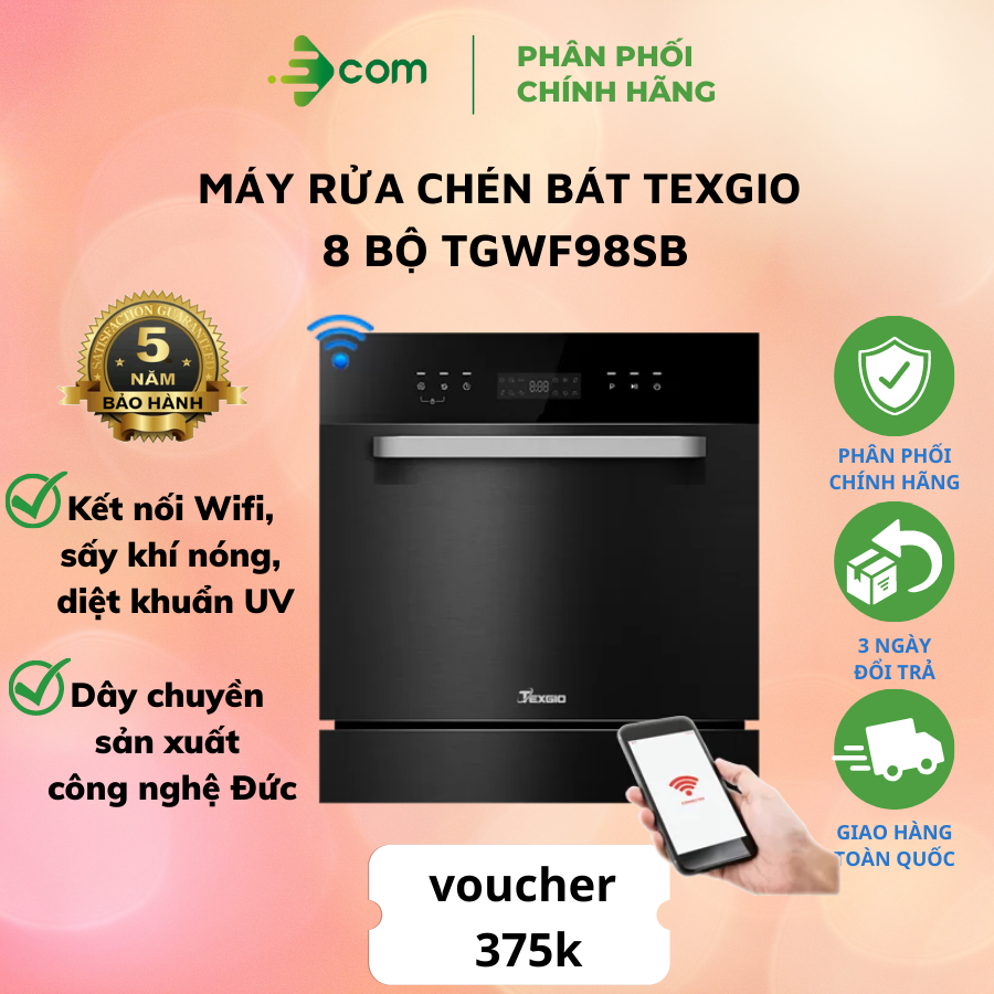 Máy Rửa Chén Bát Texgio 8 Bộ TGWF98SB-Hàng nhập khẩu nguyên chiếc
