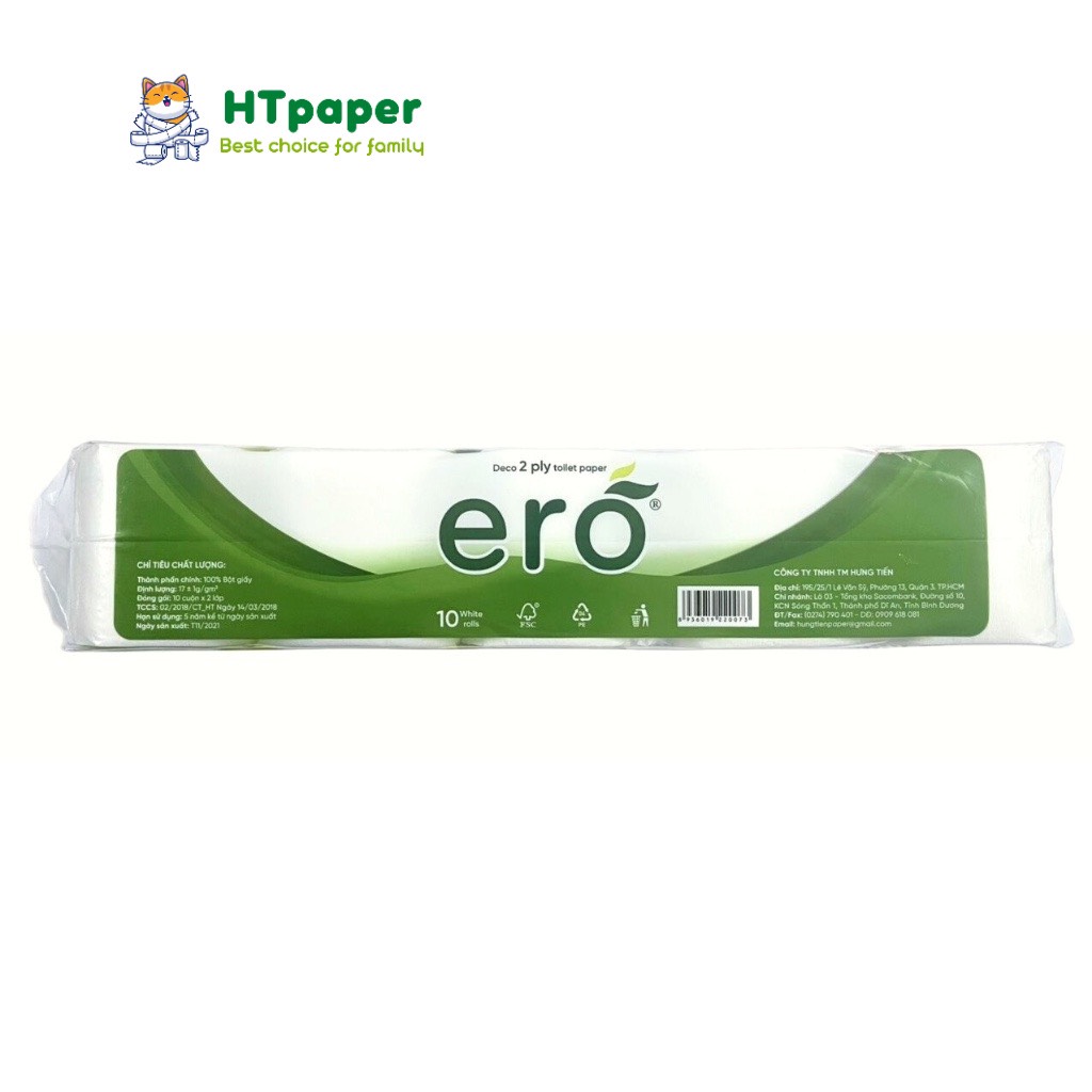 Giấy vệ sinh loại 10 cuộn không lõi trắng mịn dai không bụi cao cấp ERO - HTpaper (10 cuộn)