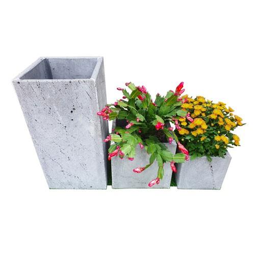 Bộ 3 chậu trồng cây đá ong xám tự nhiên R20xC40,V 20x20cm, V 15x15cm