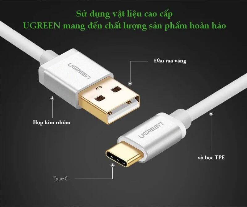 Ugreen UG30508US188TK 1M màu Hồng Trắng Bộ chuyển đổi USB 2.0 sang USB-C - HÀNG CHÍNH HÃNG