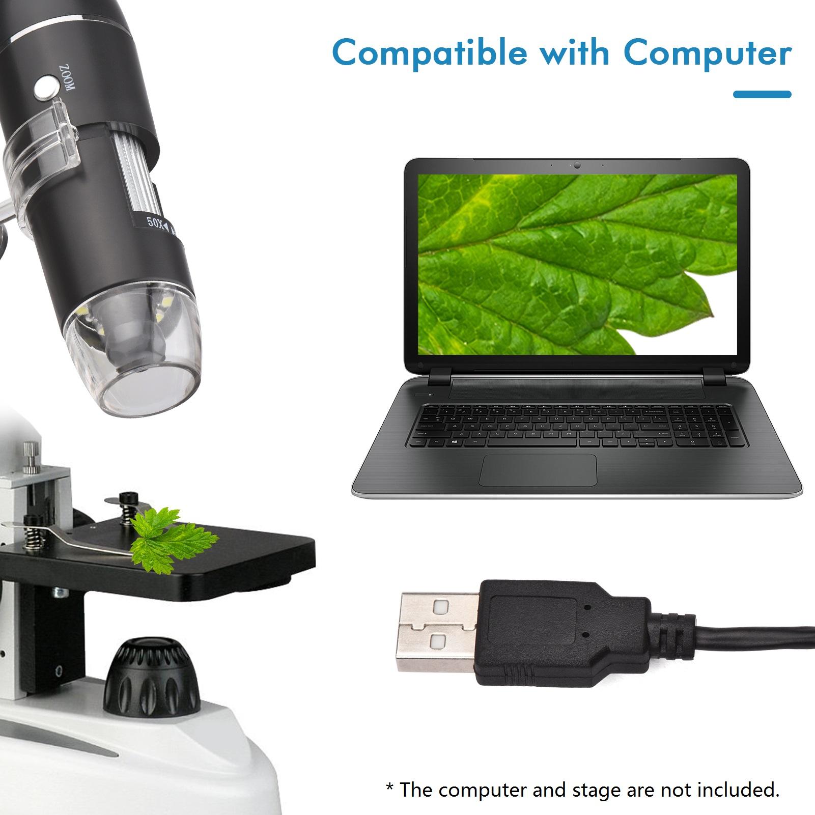 1600X USB Portable Mini Electronic Microscope Handheld Digital Magnifier for Laptop Plant Observation Industrial Test