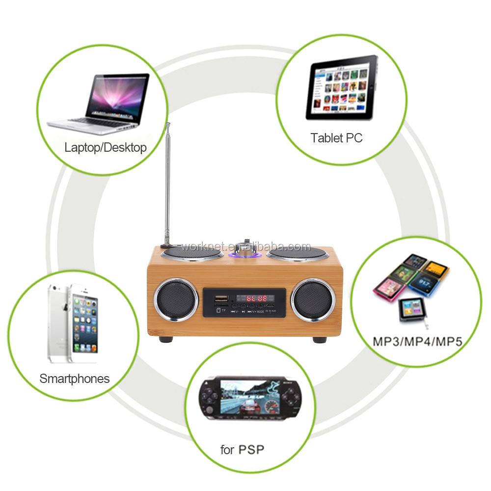 Đài phát thanh đa chức năng Gỗ di động Retro Deep Bass Loa không dây Bass Bass Loa Subwofer với TF USB 1800mAh Màu pin lớn: Gỗ bằng gỗ