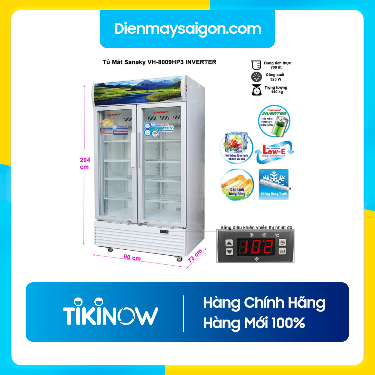TỦ MÁT 2 CÁNH INVERTER SANAKY 700 LÍT VH-8009HP3 ĐỒNG - HÀNG CHÍNH HÃNG - CHỈ GIAO HCM