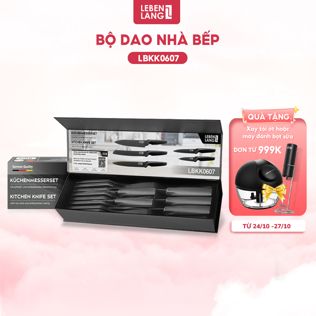 Bộ dao nhà bếp 5 món LEBENLANG LBKK0607 chống dính không gỉ, tay cầm chống trơn - hàng chính hãng