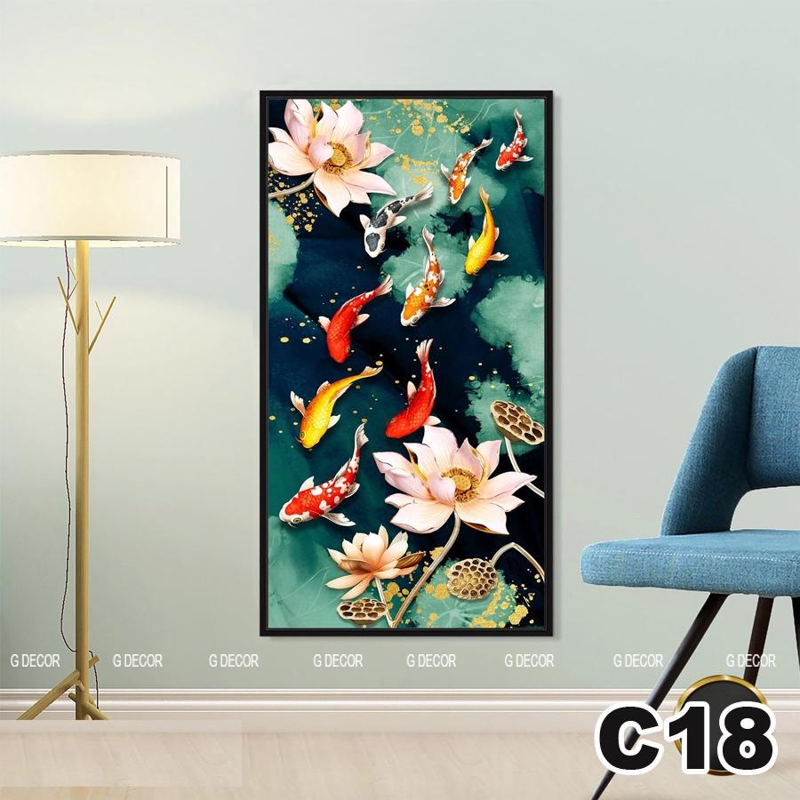 Tranh treo tường canvas 1 bức phong cách hiện đại Bắc Âu 18, tranh cửu ngư quần hội trang trí phòng khách, phòng ngủ