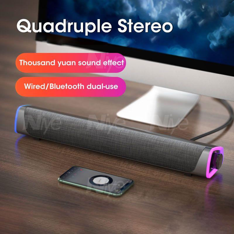 Máy Tính Để Bàn Loa Thanh 9D Âm Thanh Nổi Loa Siêu Trầm Loa Bluetooth Cho Macbook Laptop Notebook PC Đèn LED Loa Có Dây Color: Wired and Bluetooth
