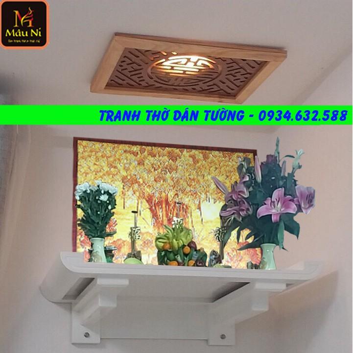 - kt 61 cmx8 1cm - Cây bồ đề - dán vách thờ, bàn thờ, tượng thờ tranh trúc chỉ in MÂU NI