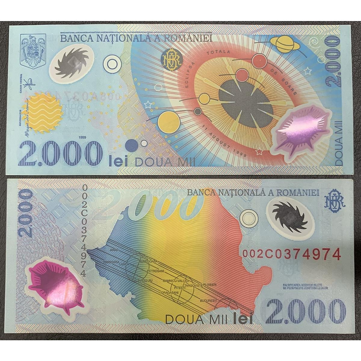 Tiền polyme của Romania 2000 Lei sưu tầm , tiền châu Âu , Mới 100% UNC  - PASA House