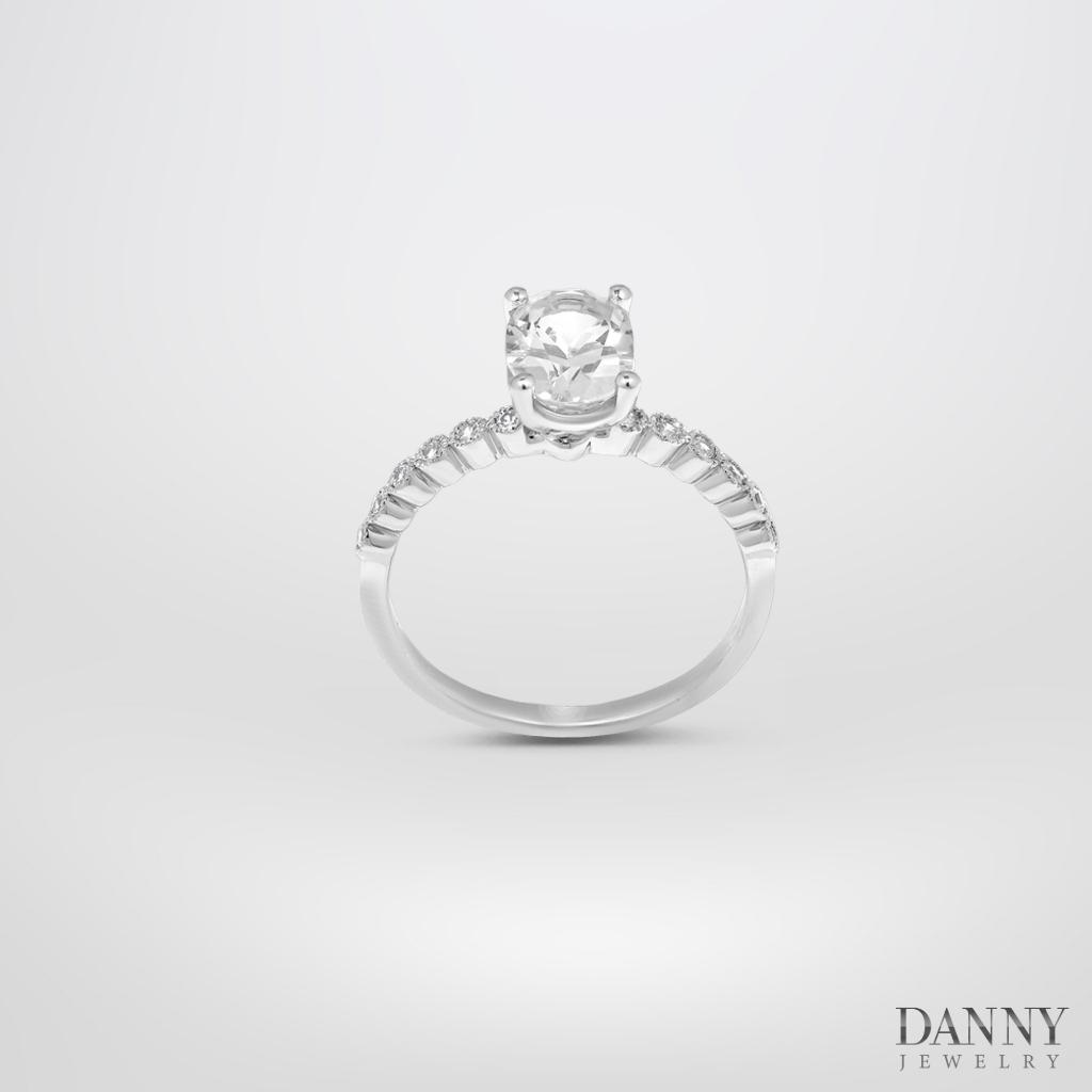 Nhẫn Nữ Danny Jewelry Bạc 925 Xi Rhodium Đính Đá Topaz Trắng Viền CZ N0100