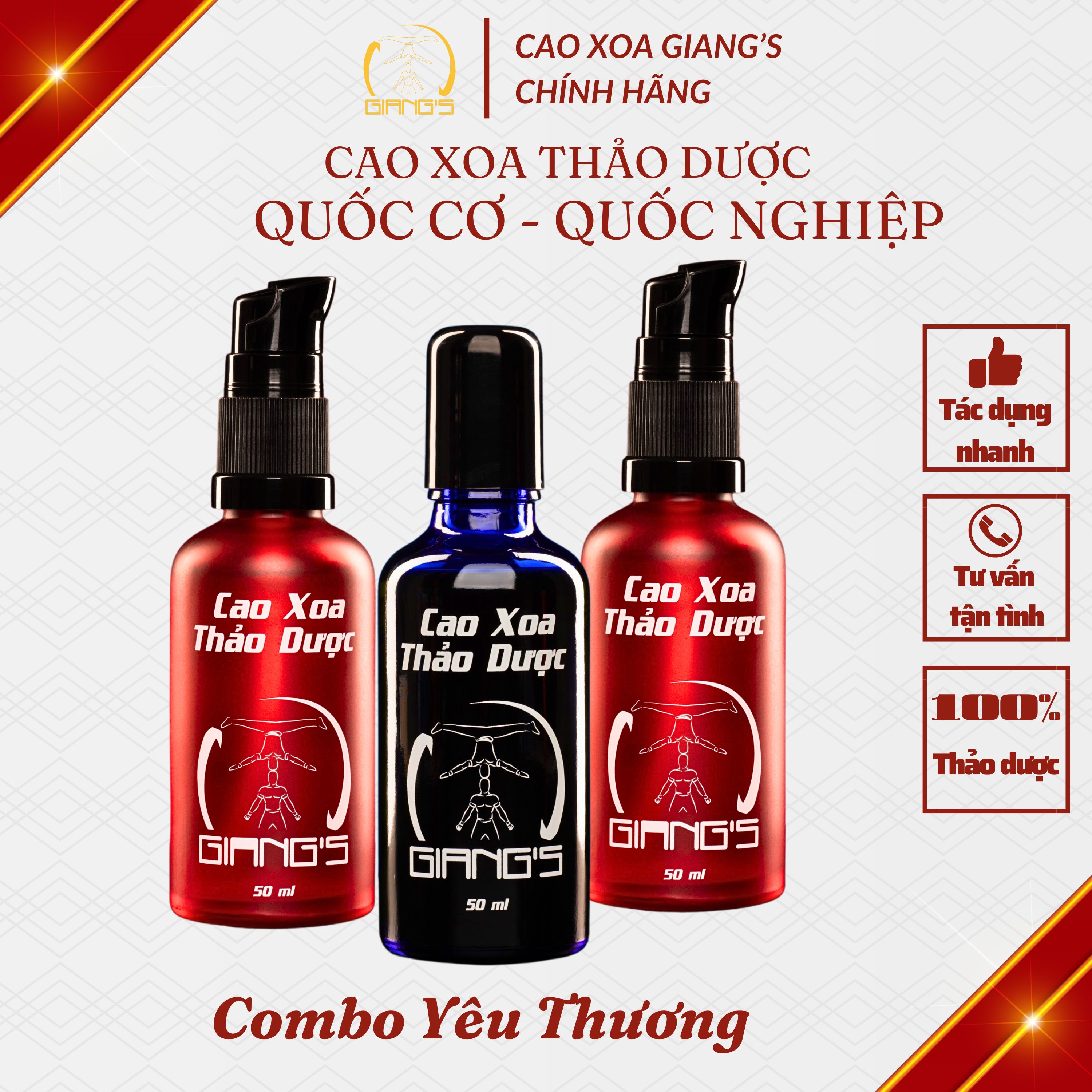 LIỆU TRÌNH Cao xoa thảo dược hỗ trợ giảm đau cổ vai gáy x1 chai & cao xoa bóp gia truyền x2 chai