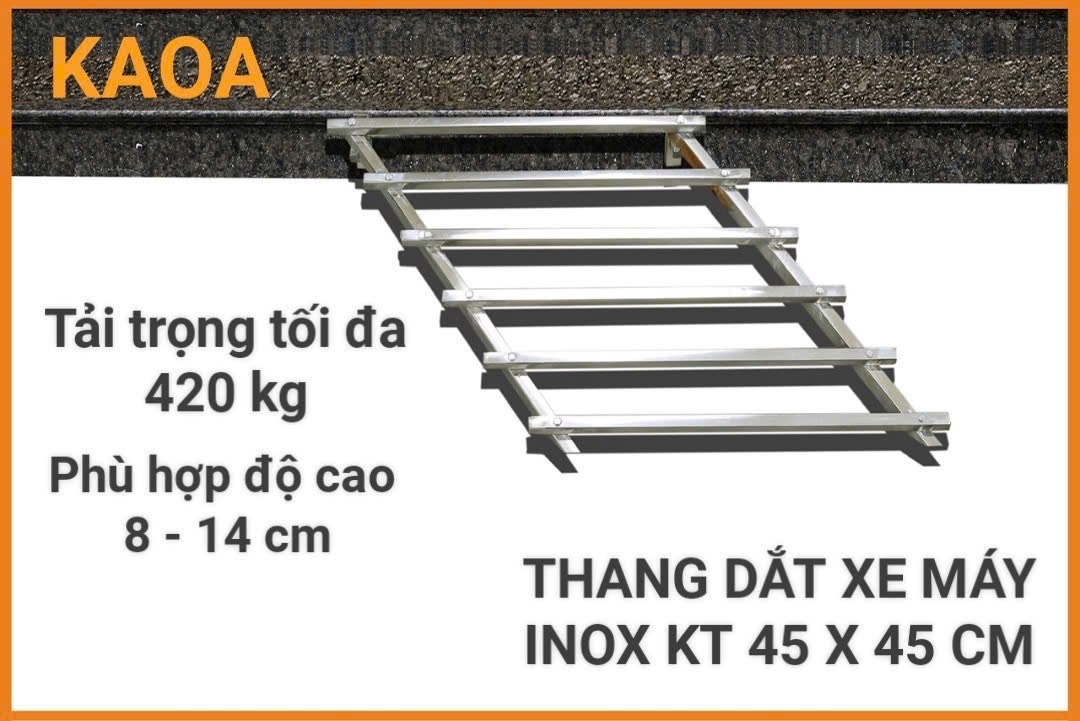 THANG DẮT XE MÁY INOX TIỆN ÍCH DÀNH CHO NGÕ HẸP. ( cho thềm cao 8 - 35 cm )