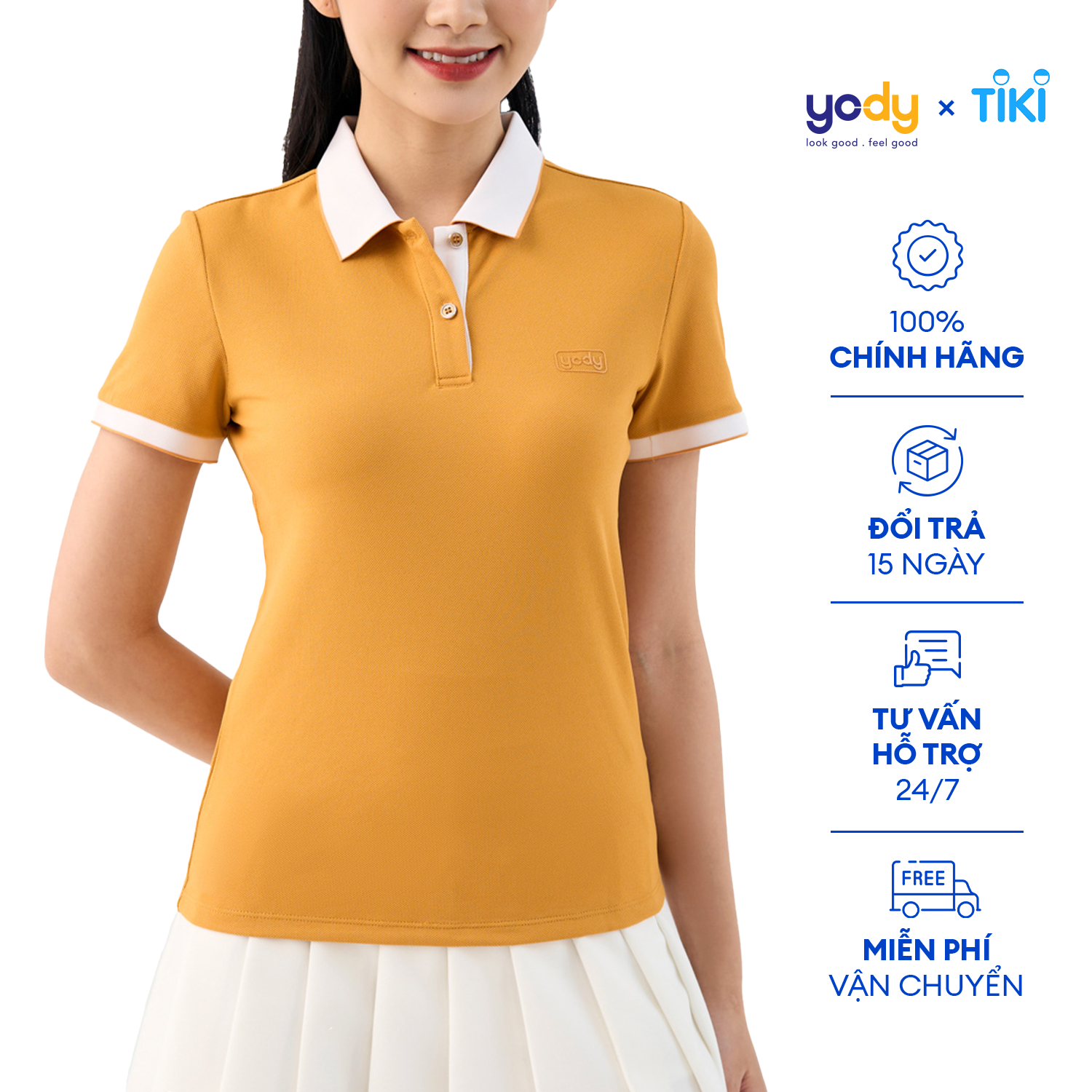 Áo Polo Nữ YODY Phối Nẹp Thoải Mái Năng Động Chất Liệu Cafe  Khử Mùi Tốt – APN3700 – Vàng – 2XL