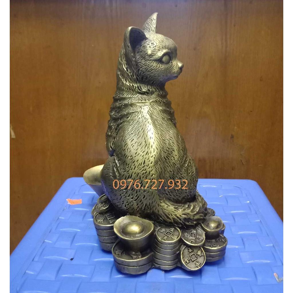 Tượng mèo phong thủy bằng đồng cao 20cm, tượng mèo tài lộc