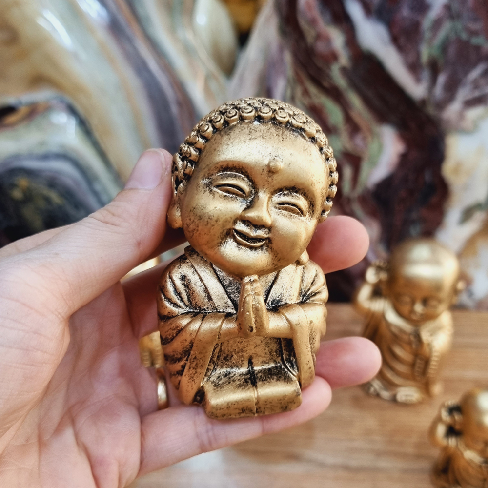 03 mẫu tượng sơn giả đồng size 12cm / 8cm cổ kính - tặng kèm 10 xu vàng mini may mắn