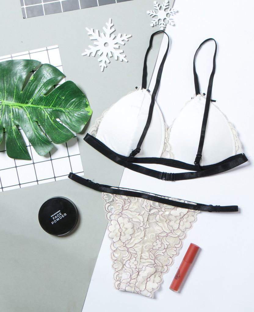 Bộ nội y ren bralette phong cách Vintage màu trắng B012