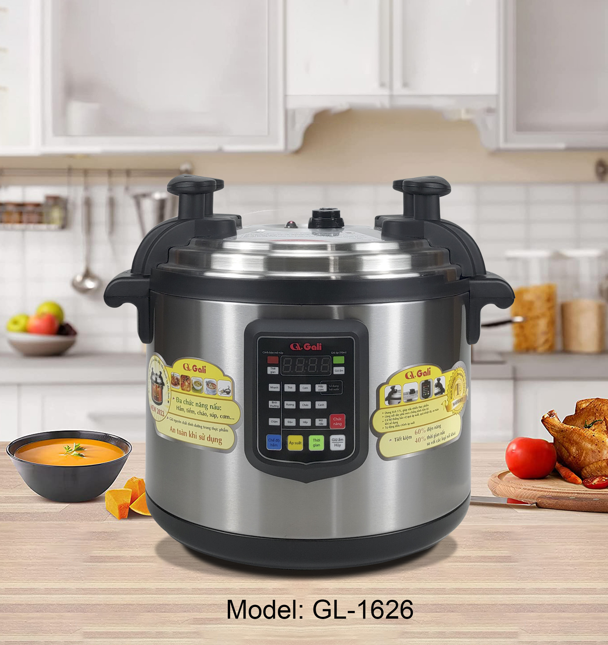 Nồi áp suất Gali GL-1626, dung tích 17lít, Sử dụng hoàn hảo cho các nhà hàng, quán ăn, trường học, hàng chính hãng 100%, bảo hành 24 tháng Gali