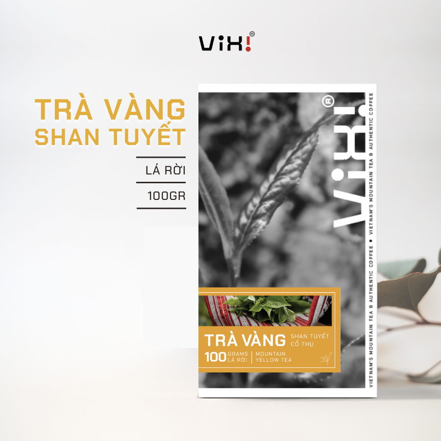 Trà vàng cổ thụ ViXi trà shan tuyết lá rời 1 búp 2 lá hộp 100gr