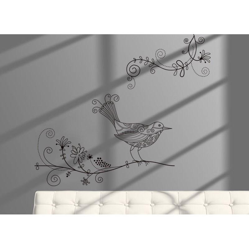 Decal trang trí tường / Kính Cao cấp - Chim hoa văn tinh tế