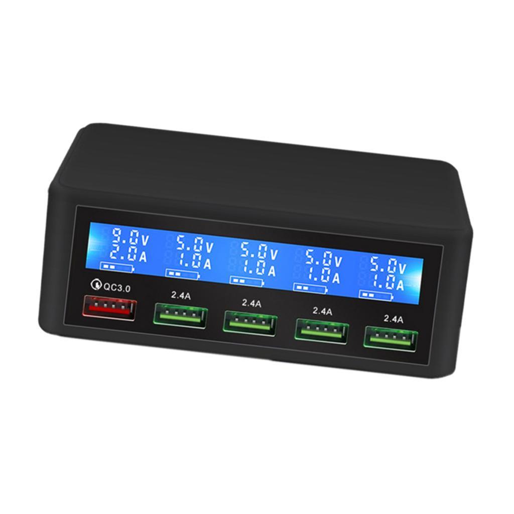 QC3.0 5-Port USB Phone Fast Charging Power Socket Adapter+LED Display Black