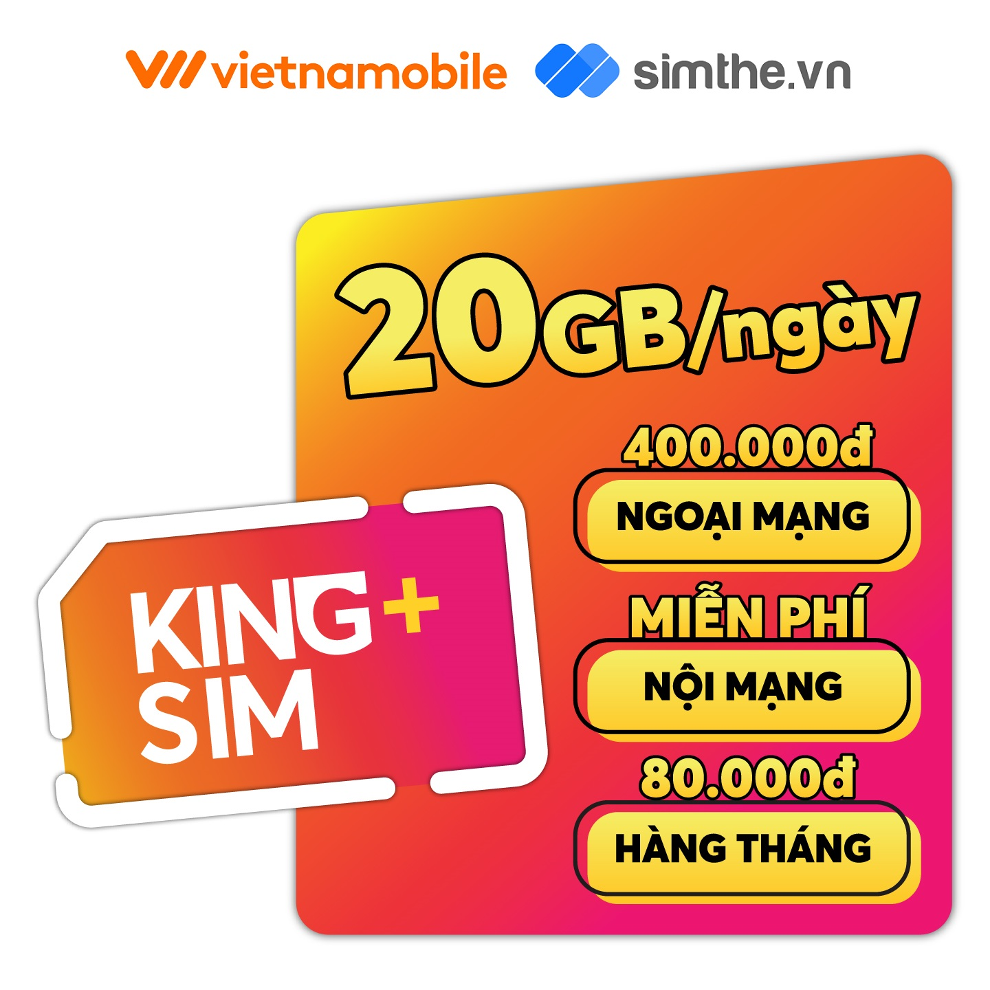 [FREE 1 Tháng] Sim 4G Vietnamobile KING PLUS 20GB/Ngày - 600GB/Tháng. Miễn Phí 200 Phút Gọi Ngoại Mạng + Free Nội Mạng. Tặng 400K Tài Khoản Chính. Dùng Trên Toàn Quốc - Hàng Chính Hãng