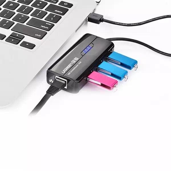 Ugreen UG20266CR103TK 28CM màu Đen HUB chuyển đổi USB 3.0 Sang 3 USB 3.0 + LAN cao cấp - HÀNG CHÍNH HÃNG