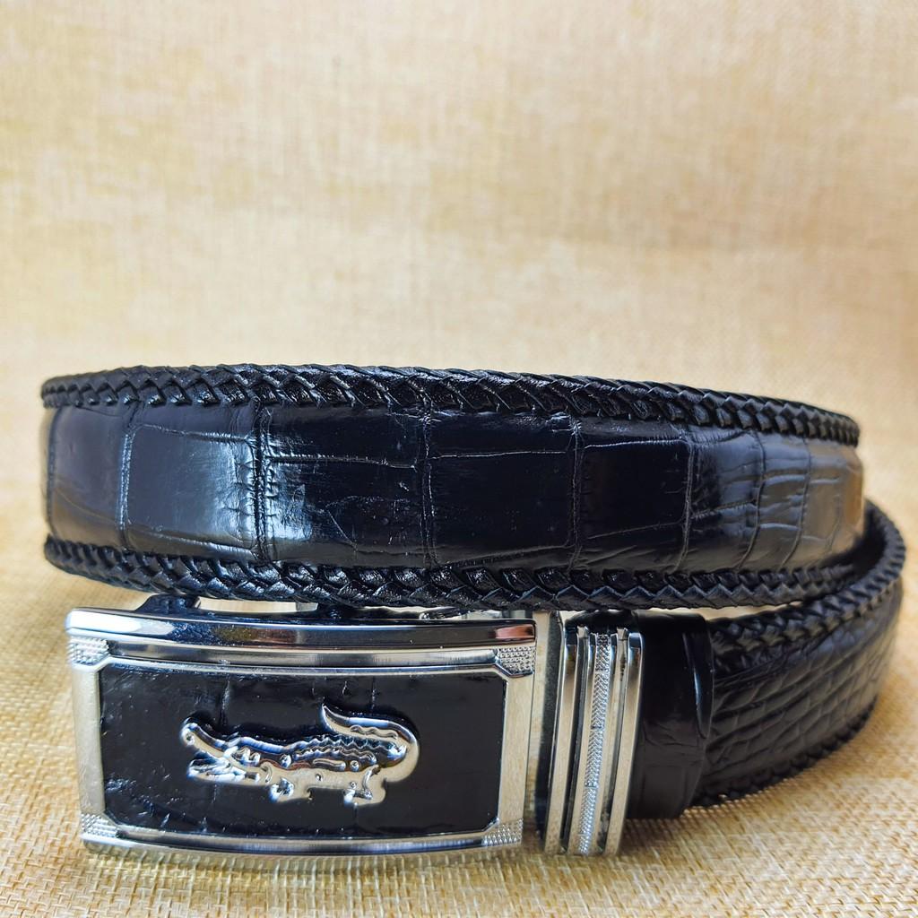 Dây Lưng Nam Da cá sấu LuxLeather LM3130- Đan viền - Size 3.5cm - Da trơn - Dây liền