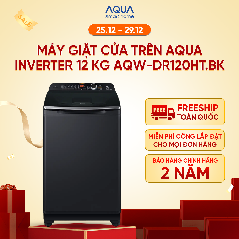 Máy giặt cửa trên Aqua Inverter 12KG AQW-DR120HT.BK - Bảo hành 2 năm - Hỗ trợ lắp đặt - Hàng chính hãng