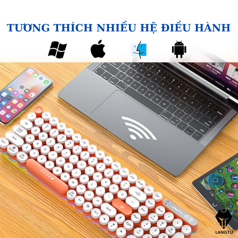 Bàn Phím Bluetooth Giả Cơ OG102 Kèm Chuột Máy Tính Có Đèn Led Hàng Chính Hãng